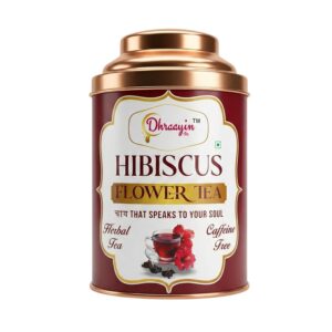 Dhraayin Hibiscus Flower Tea | 100% Natural Herbal Tea | Rich in Vitamin C | Caffeine Free | Supports Digestion, Heart Health & Glowing Skin | Airtight Tin Pack 50g